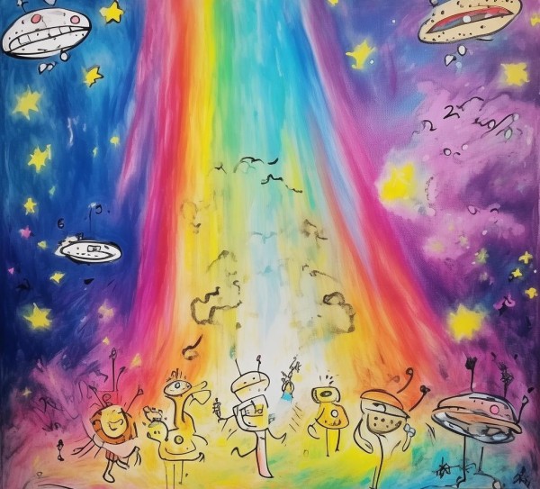 科技之光点亮童心，一年级儿童画中的创新火花